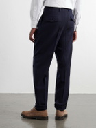 Brunello Cucinelli - Tapered Pleated Wool and Cotton-Blend Herringbone Suit Trousers - Blue