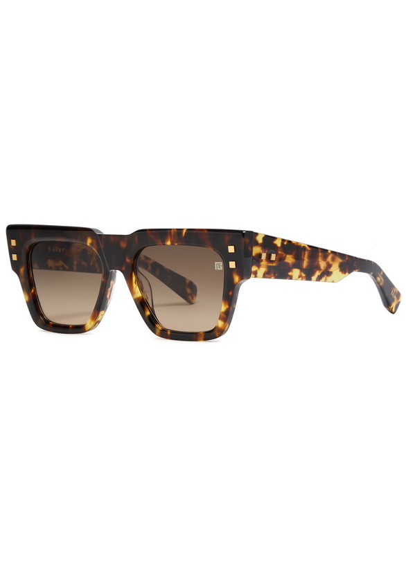 Photo: Balmain Eyewear B-army Rectangle-frame Sunglasses - Brown Havana - One Size