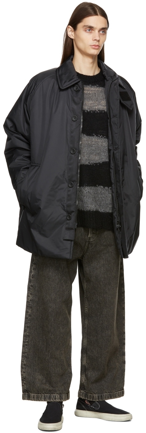 Acne Studios Black & Grey Stripe Distressed Sweater