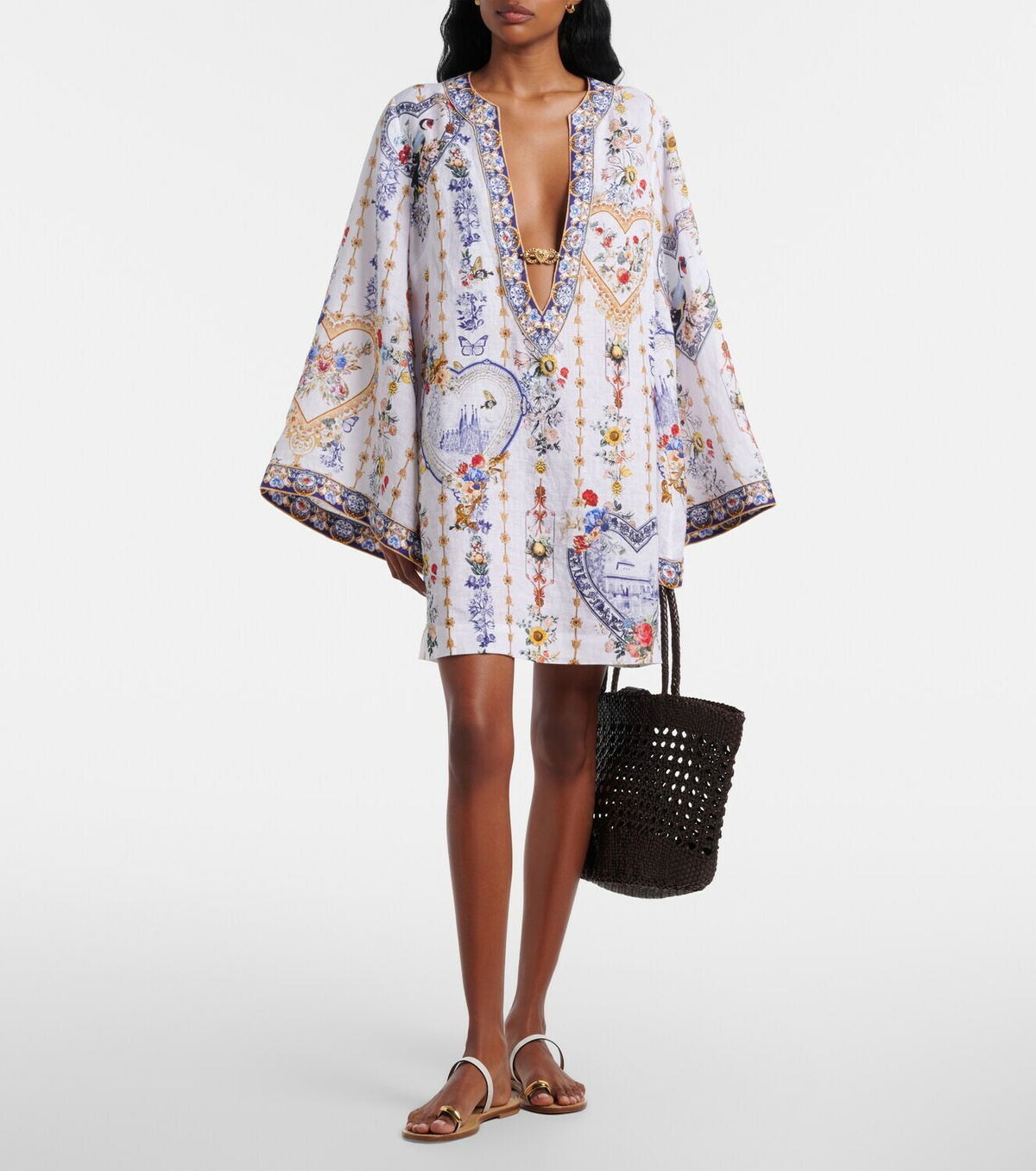Camilla Cutout printed linen kaftan