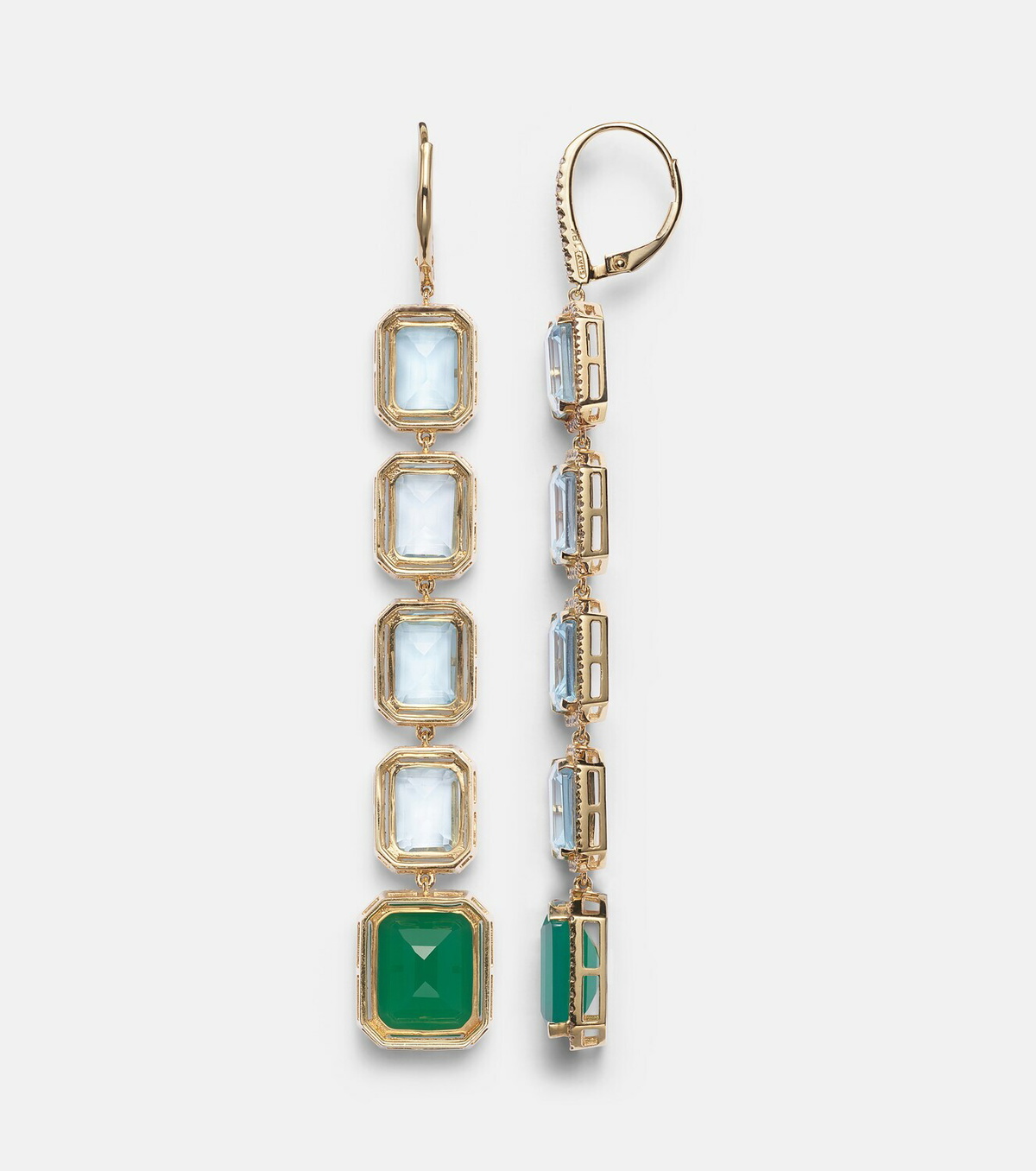 Shay Jewelry Tier Portrait 18kt gold drop earrings with topaz, agate, and diamonds
