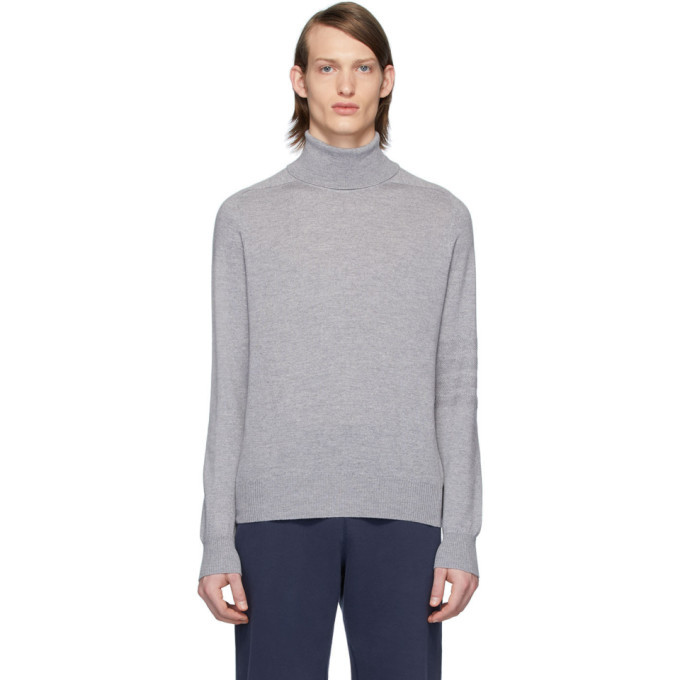 Photo: Thom Browne Grey Tonal 4-Bar Saddle Sleeve Turtleneck