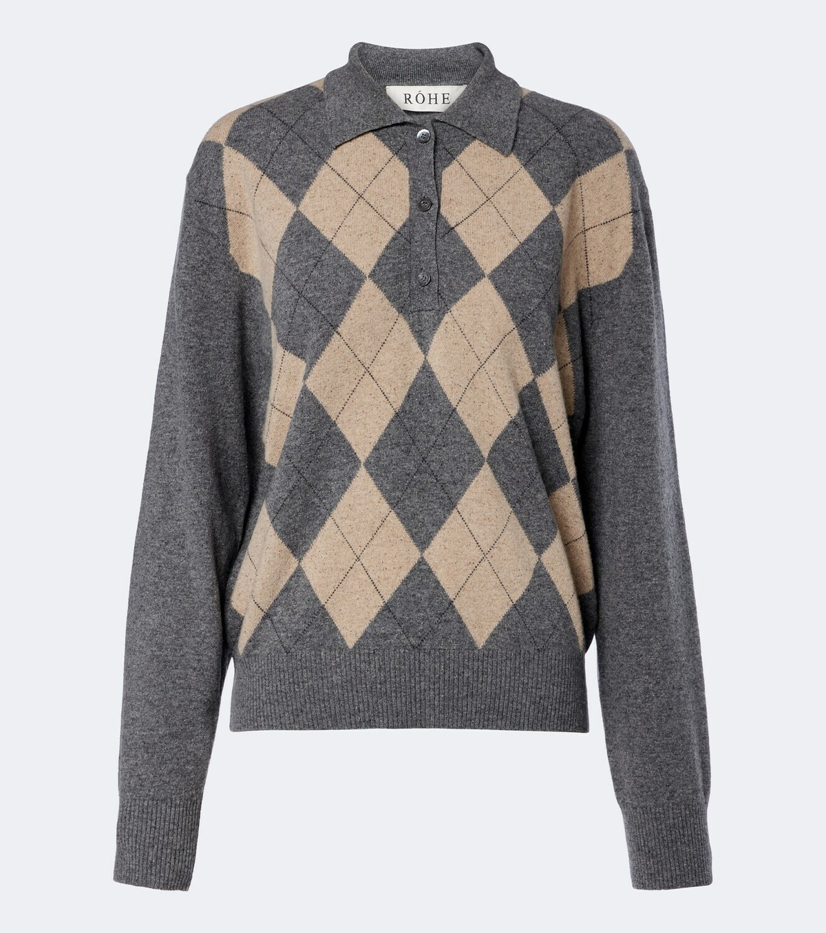 Róhe Argyle wool-blend polo sweater