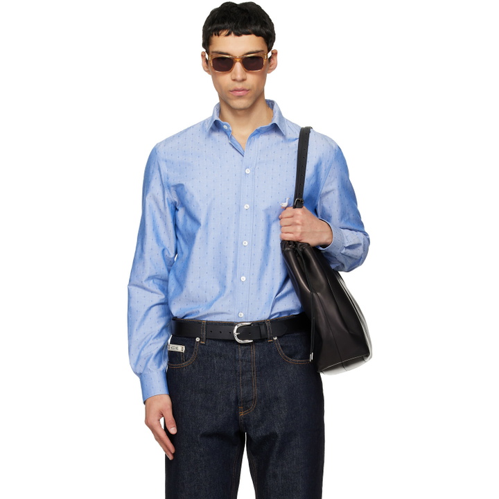 Photo: Moschino Blue Embroidered Archive Goose Shirt