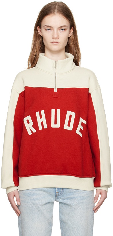Photo: Rhude Red & Off-White Paneled Sweatshirt