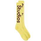 Acne Studios Men's Long Rib Logo Sock in Yellow/Dark Red