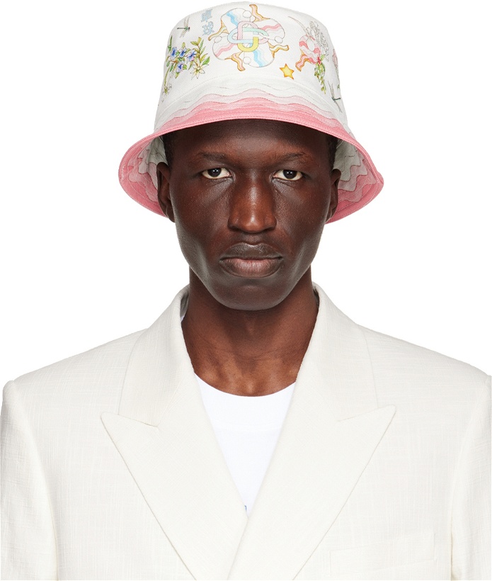 Photo: Casablanca White & Pink Printed Denim Bucket Hat