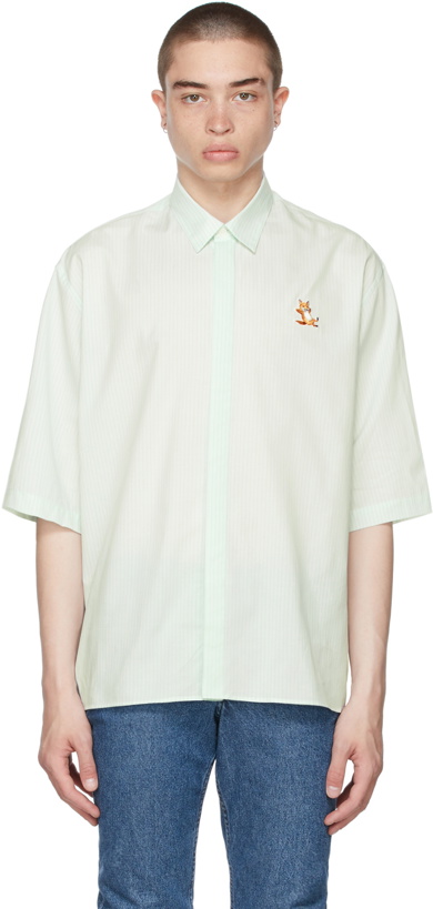 Photo: Maison Kitsuné Green Stripe Chillax Fox Short Sleeve Shirt