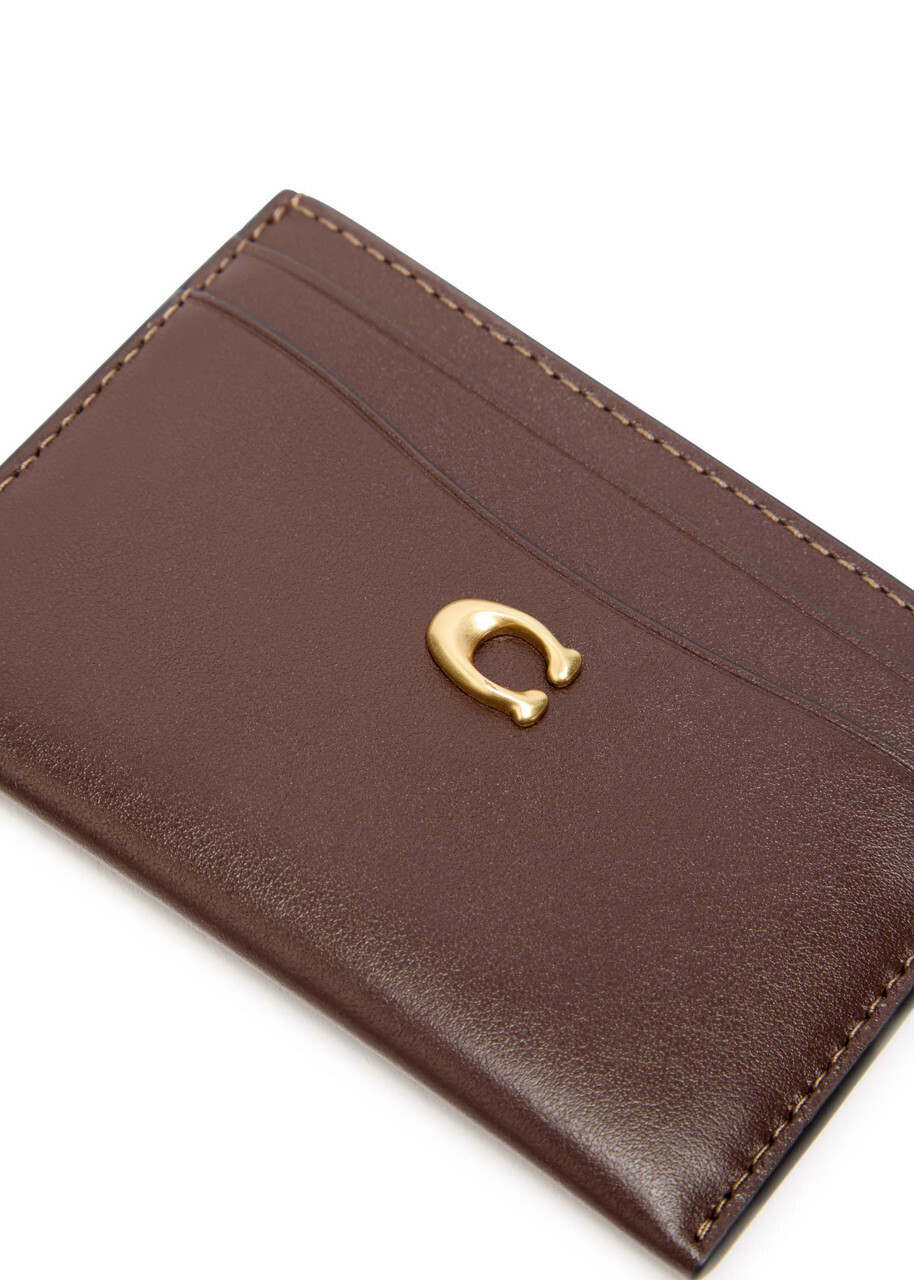 Coach Logo Leather Card Holder - Brown - One Size