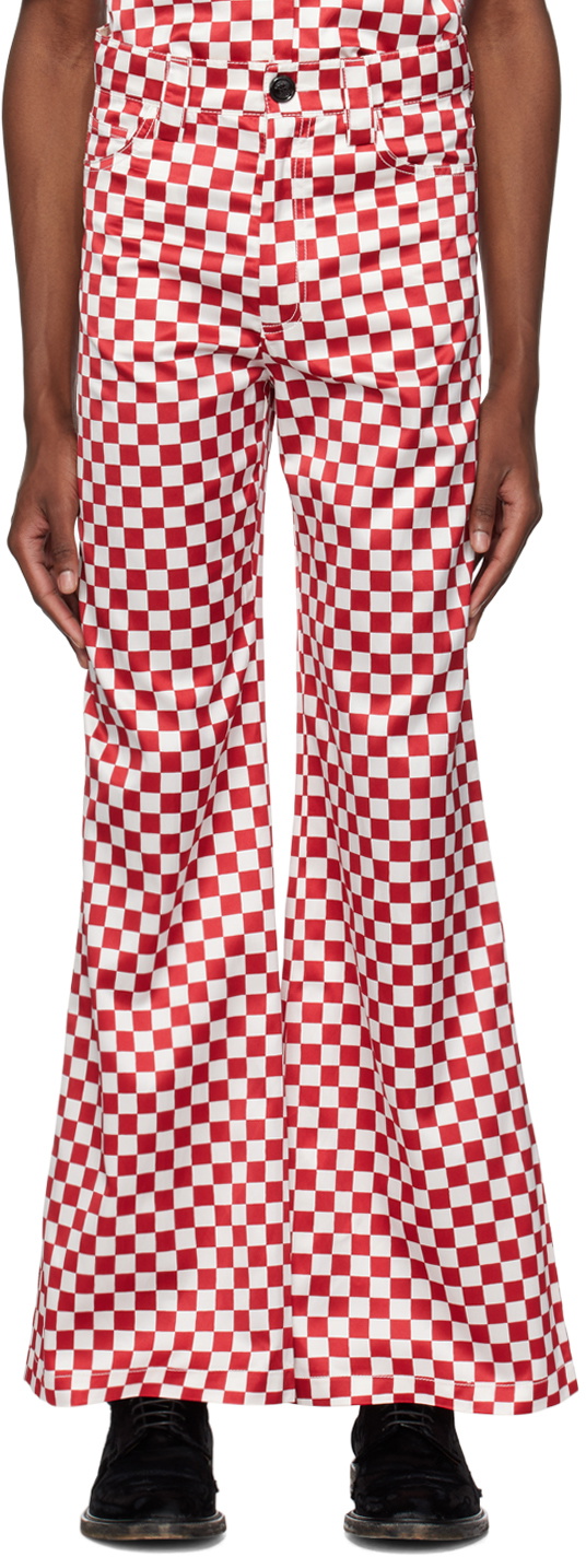 『3年保証』 burgundy-and-white-check- パンツ
