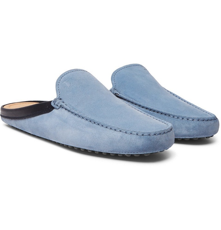 Photo: Tod's - Leather-Trimmed Suede Backless Loafers - Men - Light blue