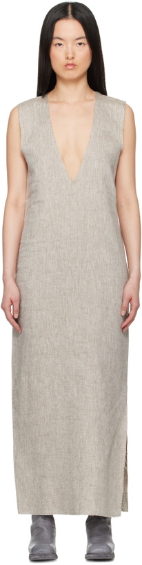 Photo: Gabriela Coll Garments Gray No.61 Linen V-Neck Midi thatDress