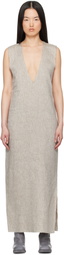 Gabriela Coll Garments Gray No.61 Linen V-Neck Midi thatDress