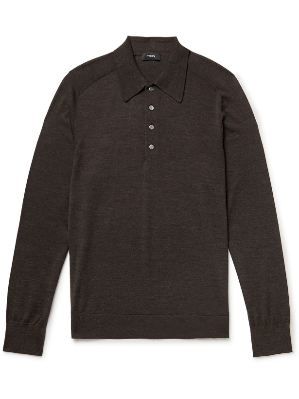 Photo: Theory - Wool Polo Shirt - Brown