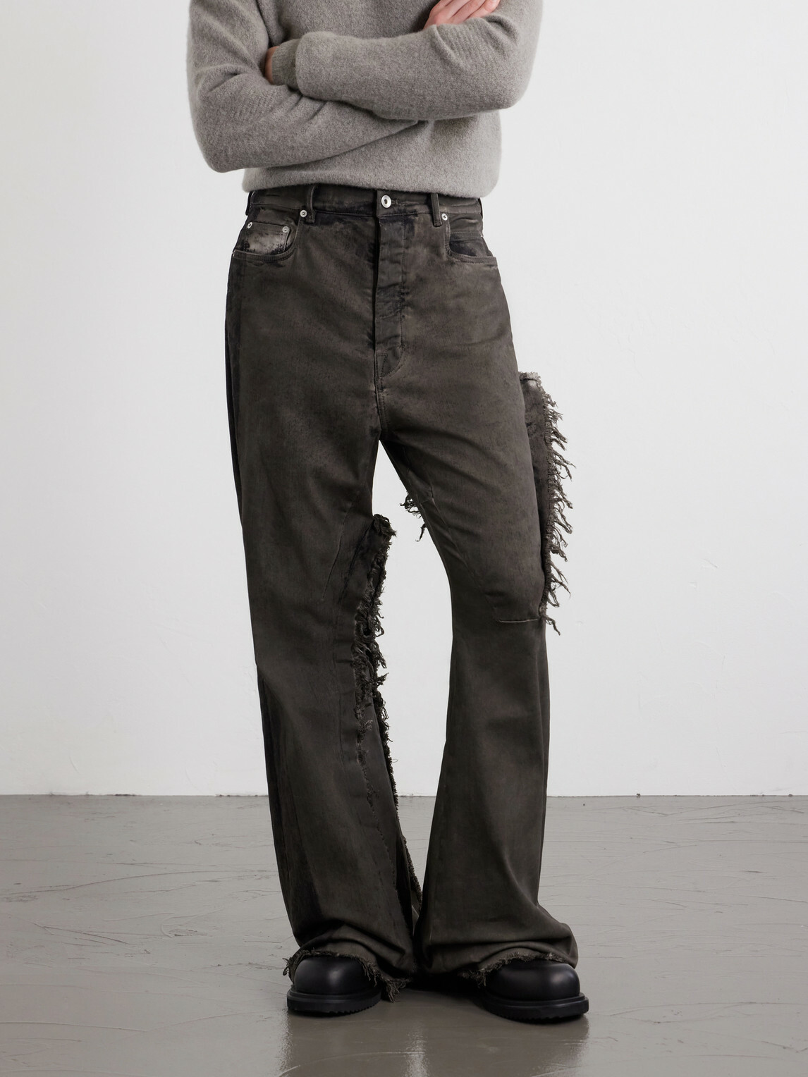 Rick Owens - Bolan Frayed Baggy Bootcut Jeans - Gray