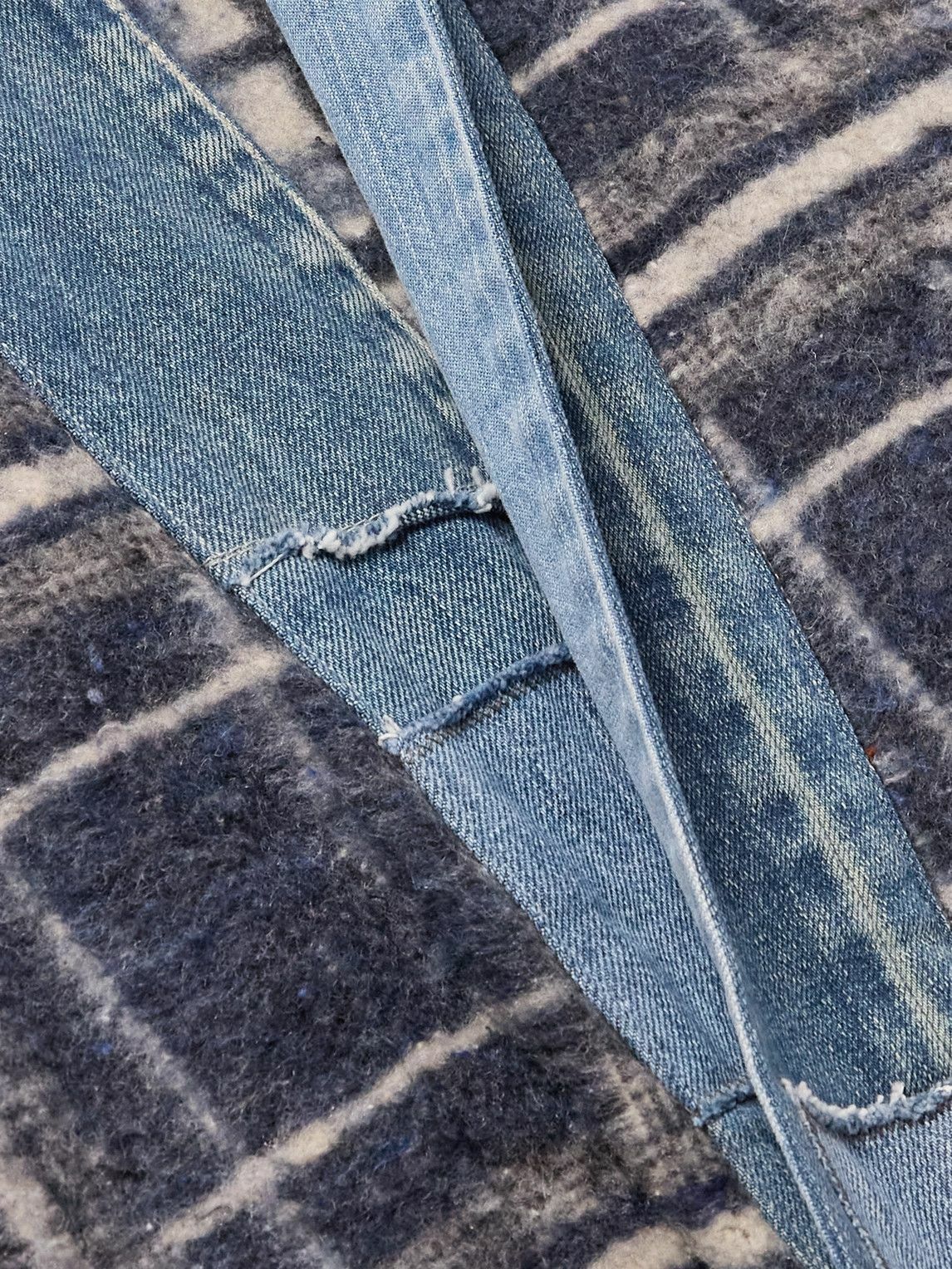 Greg Lauren - G1 Denim-Trimmed Checked Brushed Wool and Cotton-Blend Overshirt - Blue