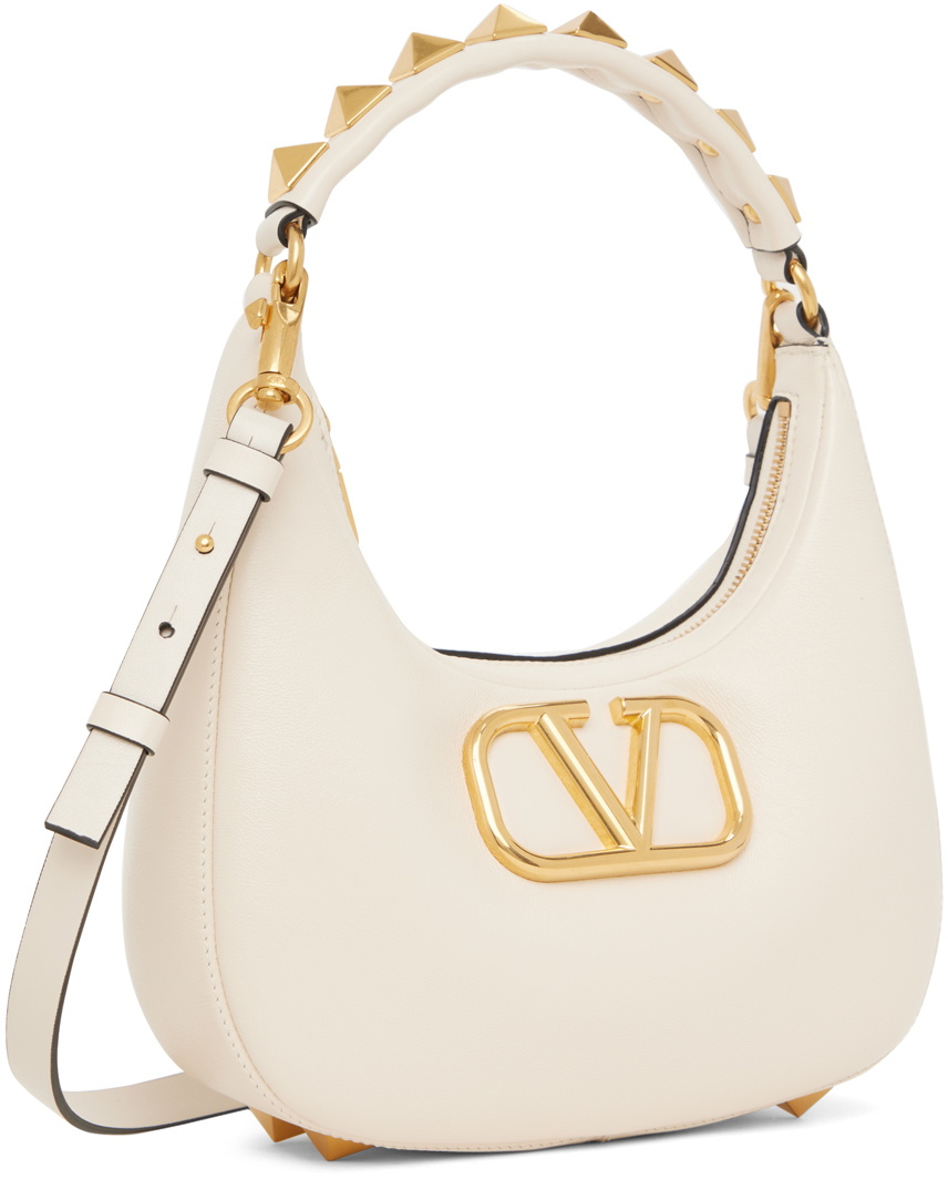 VIP【関税送料無料】希少 VALENTINO GARAVANI WHITE LEATHER BAG Valentino Garavani Off-White V-Logo Stud Bag Valentino Garavani