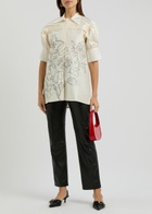 Lovebirds Embroidered Silk-satin Shirt Ivory