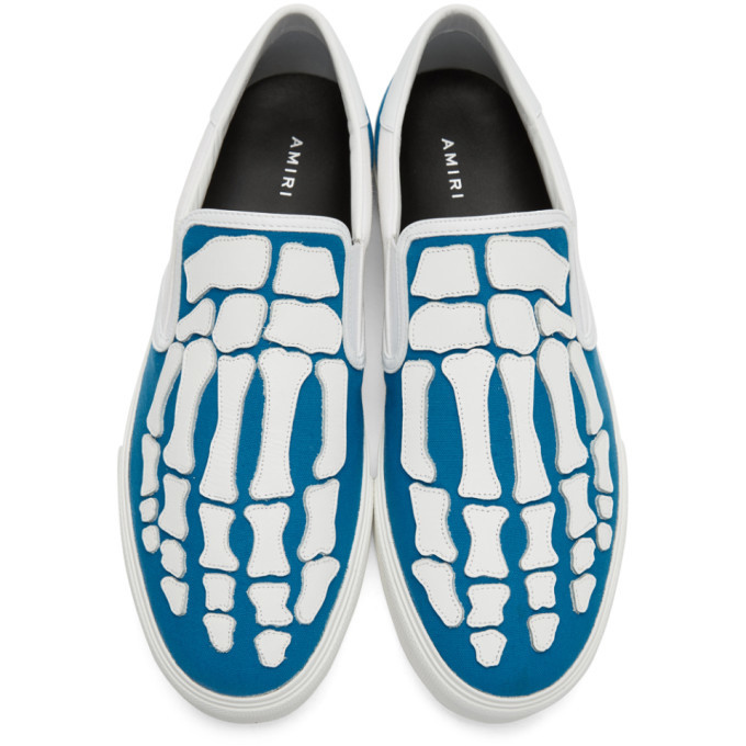 Amiri Blue and White Bones Slip On Sneakers