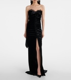 Alessandra Rich Bow-detail ruched silk-trimmed velvet gown