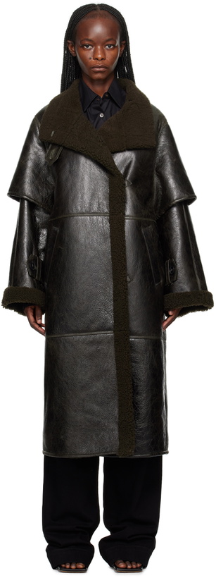 Photo: REMAIN Birger Christensen Brown Paneled Shearling Coat