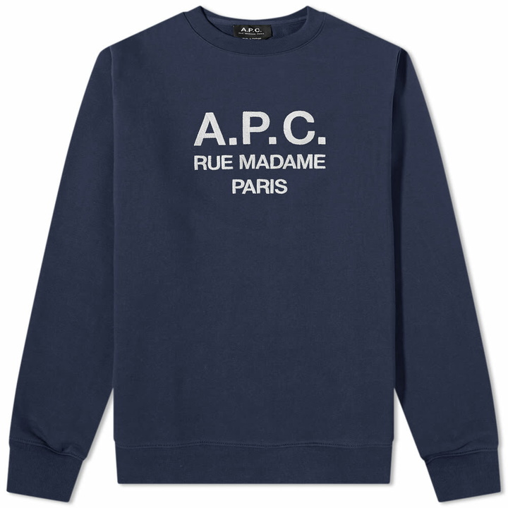 Photo: A.P.C. Men's Rufus Embroidered Logo Crew Sweat in Navy