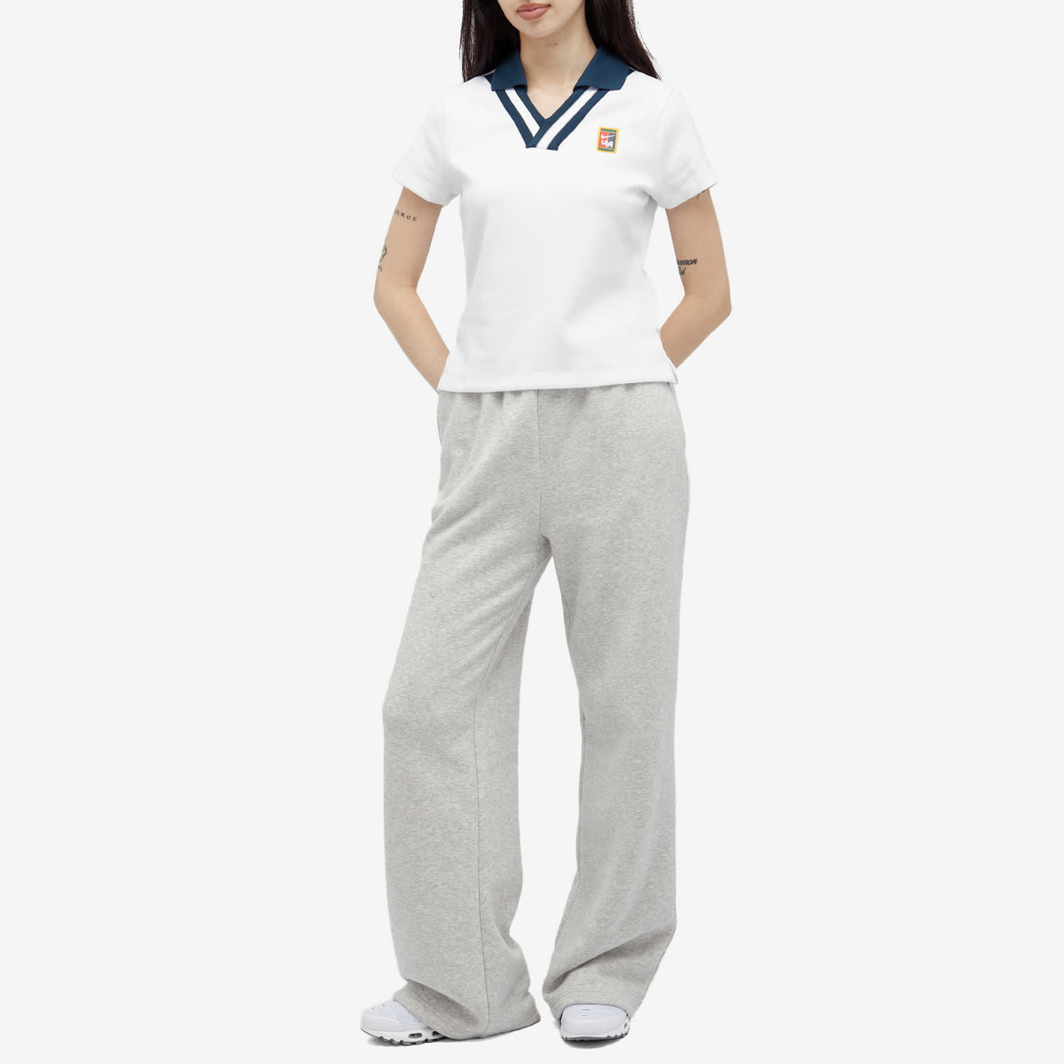 Nike Women's NSW Yoon Polo Top in White/Armory Navy