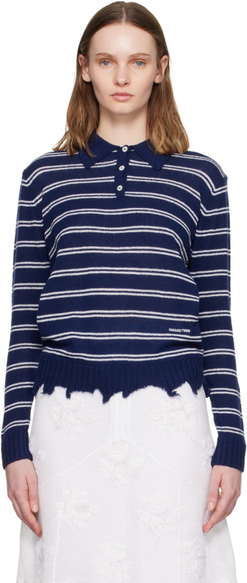 Photo: SHUSHU/TONG Navy & White Striped Long-Sleeve Knit Polo