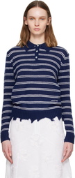 SHUSHU/TONG Navy & White Striped Long-Sleeve Knit Polo