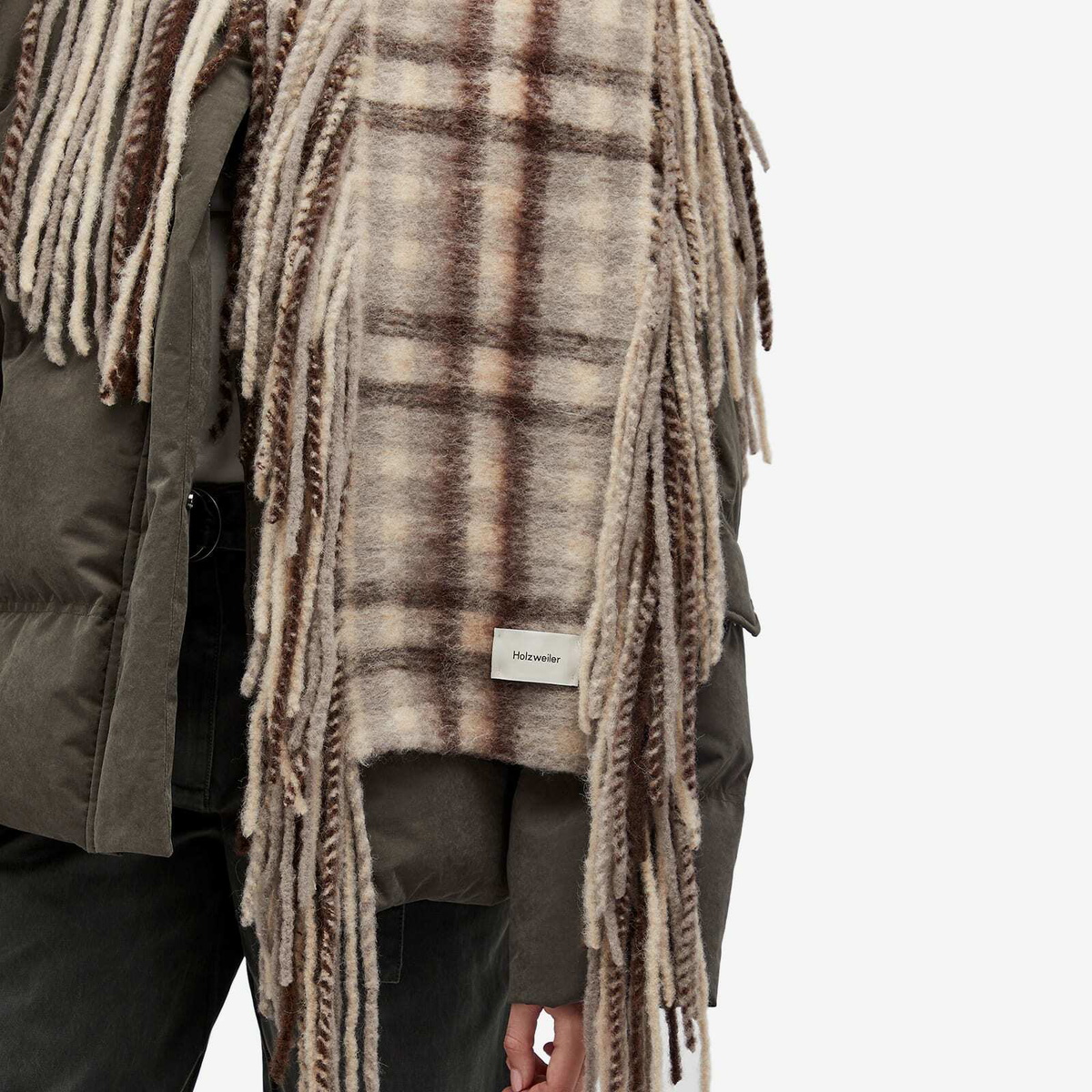 Holzweiler Women's Tassel Scarf in Brown Check 