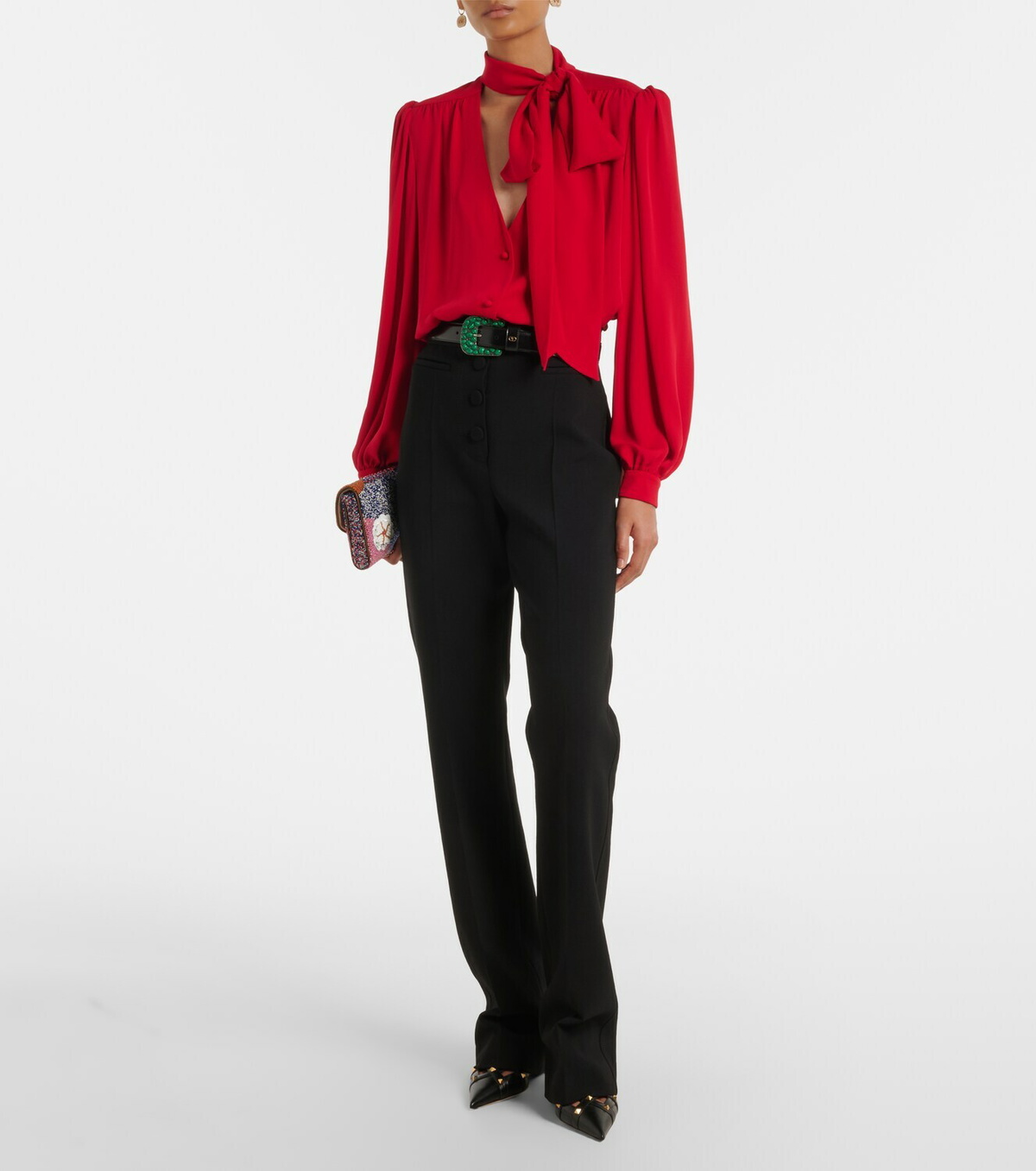 Valentino Tie-neck silk georgette blouse