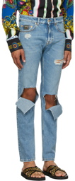 Versace Jeans Couture Blue Straight Leg Ripped Jeans