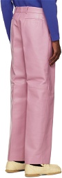 Dries Van Noten Pink Paneled Leather Trousers