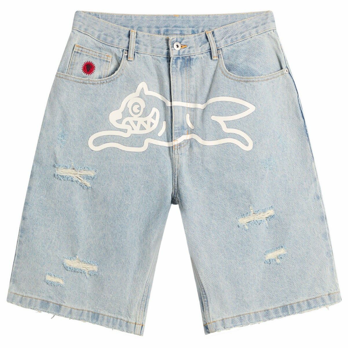 ICECREAM Men's Running Dog Denim Shorts in Heavy Wash Blue