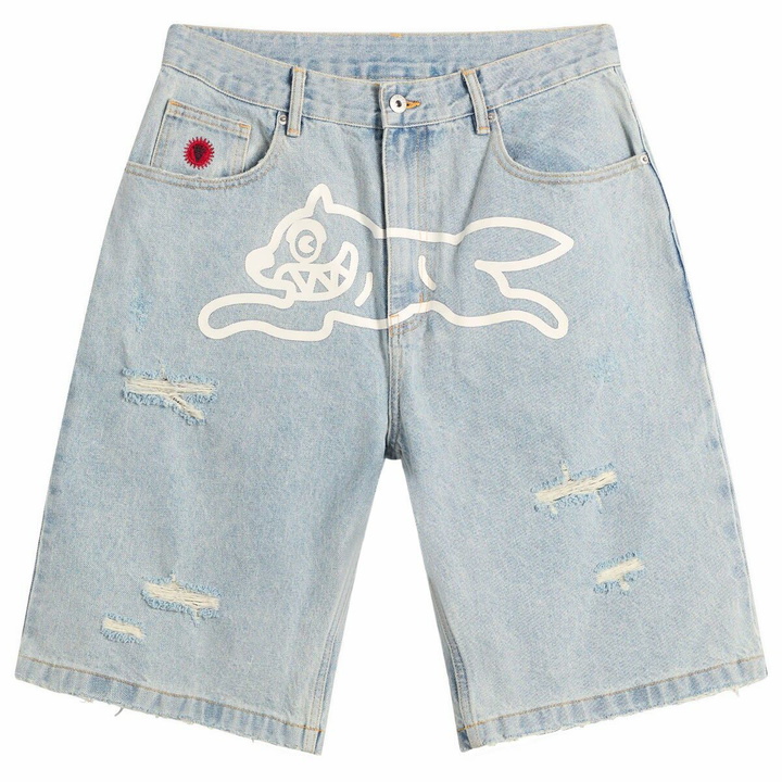 Photo: ICECREAM Men's Running Dog Denim Shorts in Heavy Wash Blue