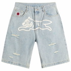 ICECREAM Men's Running Dog Denim Shorts in Heavy Wash Blue