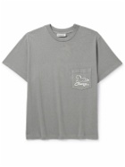 Cherry Los Angeles - Stardust Garment-Dyed Logo-Print Embroidered Cotton-Jersey T-Shirt - Gray