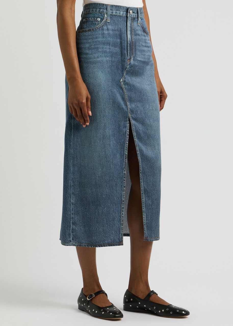 Rag & Bone Miramar Clara Printed Chambray Midi Skirt Blue