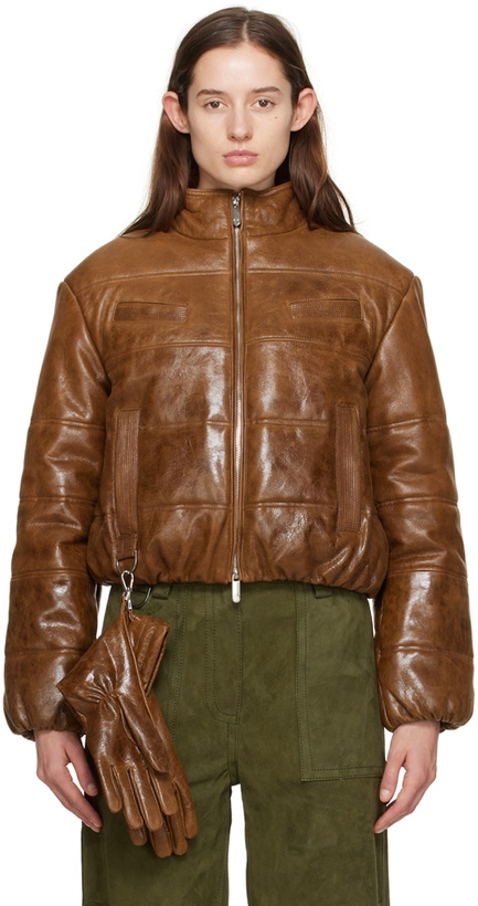 Photo: Saks Potts Brown Franklin Leather Puffer Jacket & Gloves Set