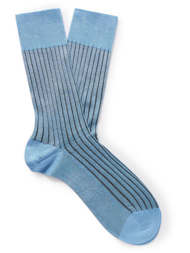 Photo: Falke - Shadow Ribbed Cotton-Blend Socks - Blue