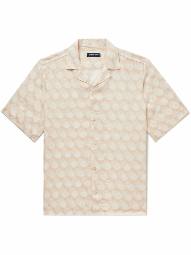 Photo: Frescobol Carioca - Roberto Camp-Collar Printed Linen Shirt - Pink