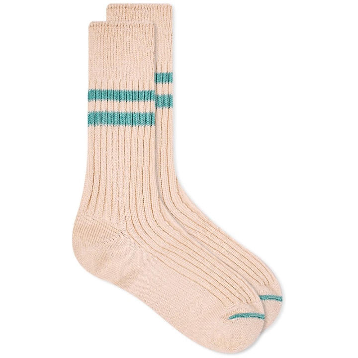 Photo: RoToTo Hemp Organic Cotton Stripe Sock in White Sand/Turquoise