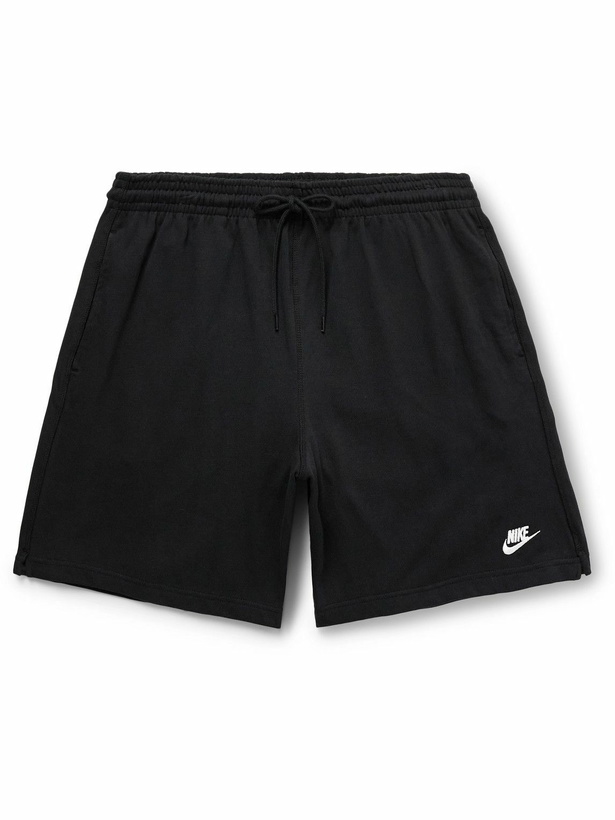 Photo: Nike - Club Straight-Leg Logo-Embroidered Cotton-Jersey Drawstring Shorts - Black