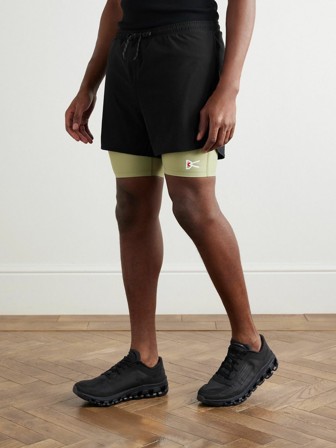 DISTRICT VISION - Layered Straight-Leg Logo-Print Shell and Stretch Recycled-Jersey Shorts - Black