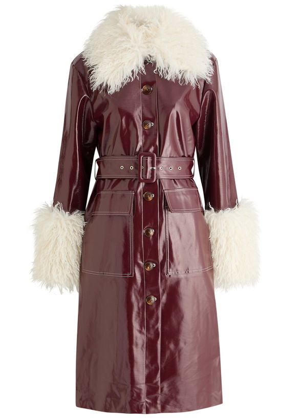 Photo: Kitri Simone Faux Shearling-trimmed Vinyl Coat Burgundy