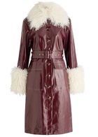 Kitri Simone Faux Shearling-trimmed Vinyl Coat Burgundy