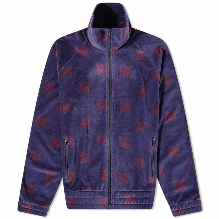 Photo: Needles Men's Velour Papillion Track Jacket in Navy/Bordeaux