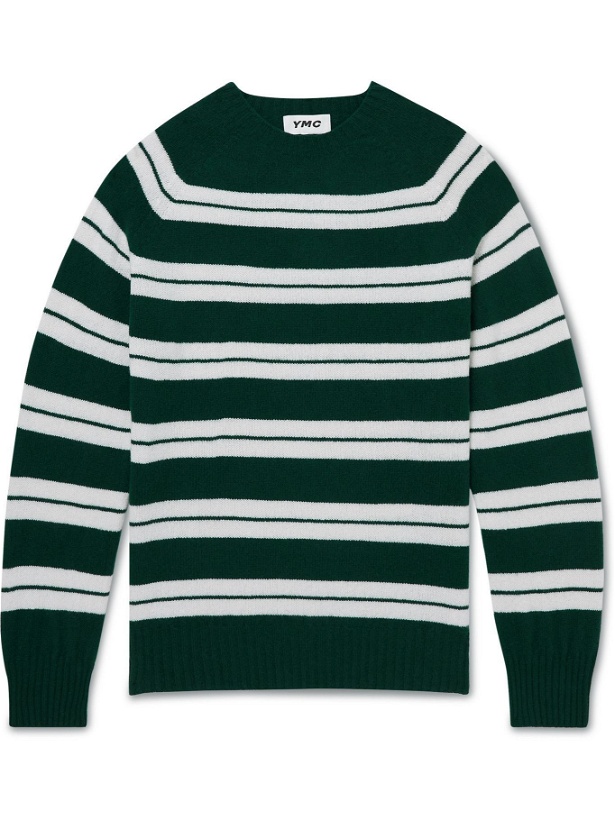 Photo: YMC - Suedehead Striped Wool Sweater - Green