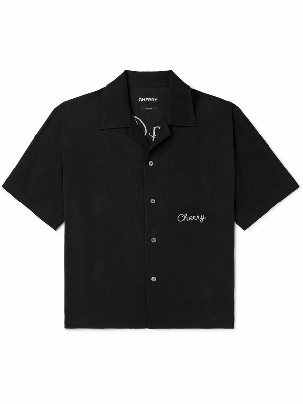 Photo: Cherry Los Angeles - Camp-Collar Logo-Embroidered TENCEL™ Lyocell Shirt - Black