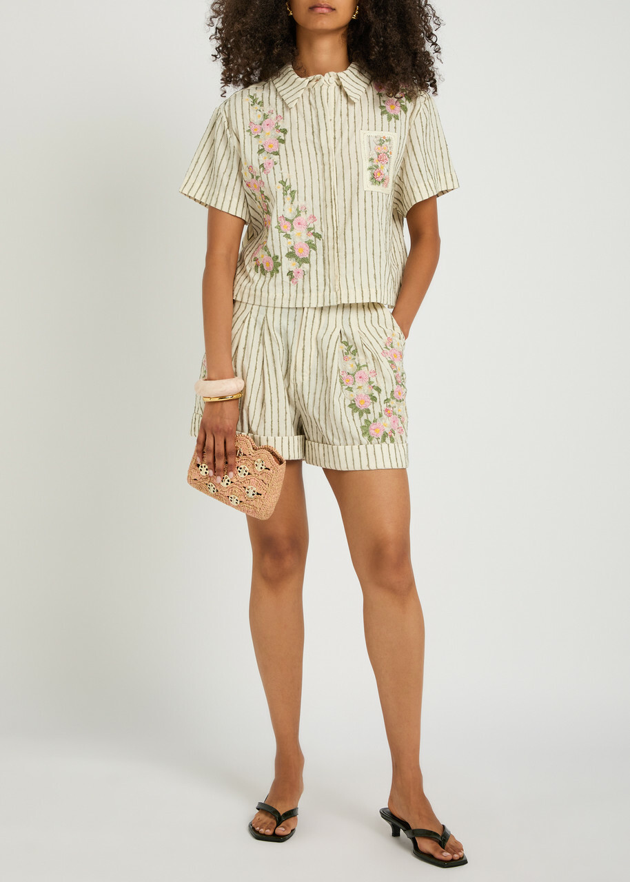 Agua BY Agua Bendita Rommy Embroidered Cotton-blend Shorts Multicoloured